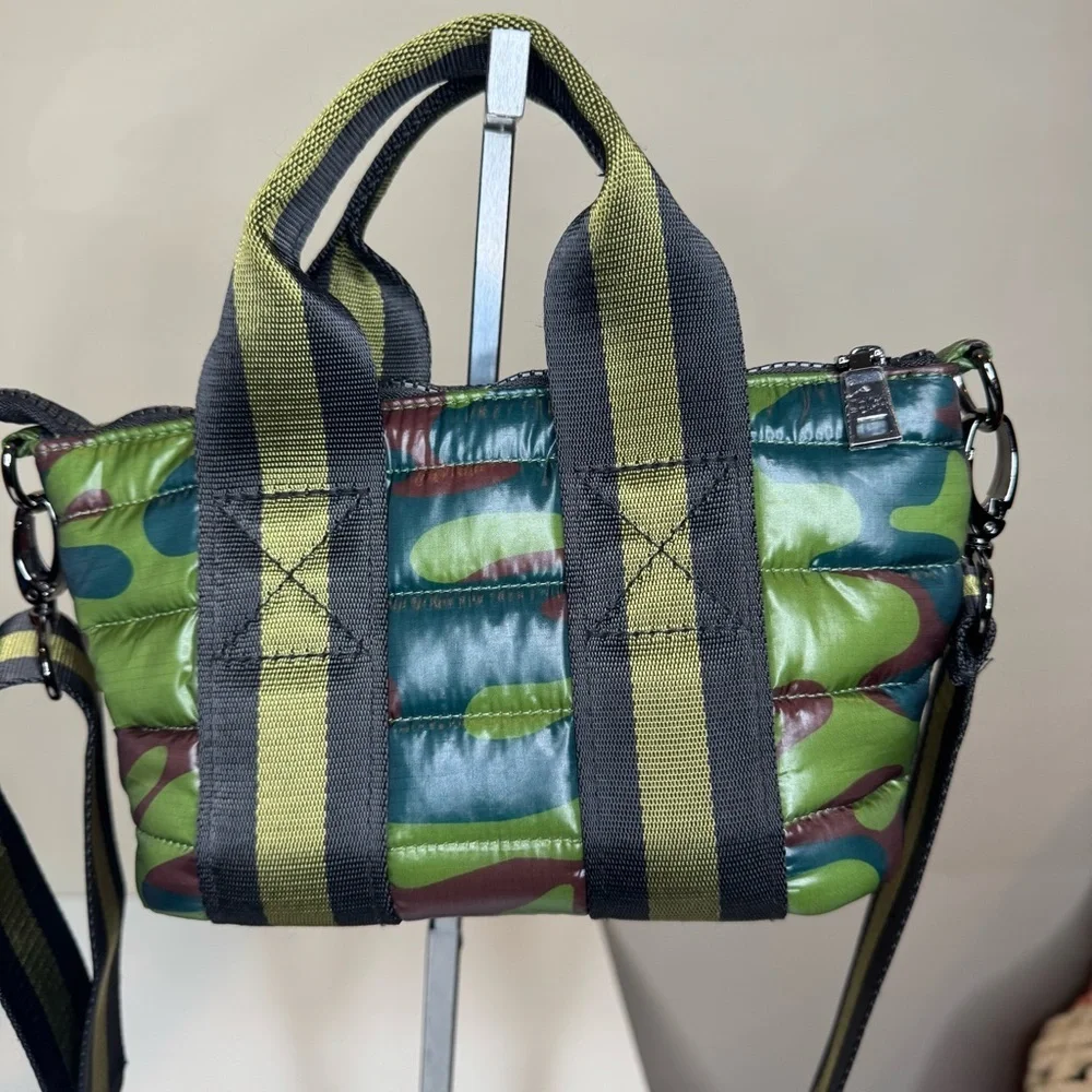 THINK ROYLN Think R LIL MAMA Camo Puffer Mini Tote Crossbody Green Black NWOT